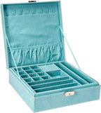 Two-Layer lint Jewelry Box Organizer Display Storage case with Lock (Blue)