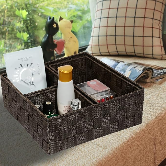 Posprica Woven Storage Baskets for Organizing, Small Baskets Cube Bin Container Tote Organizer Divider for Drawer, Closet, Sh