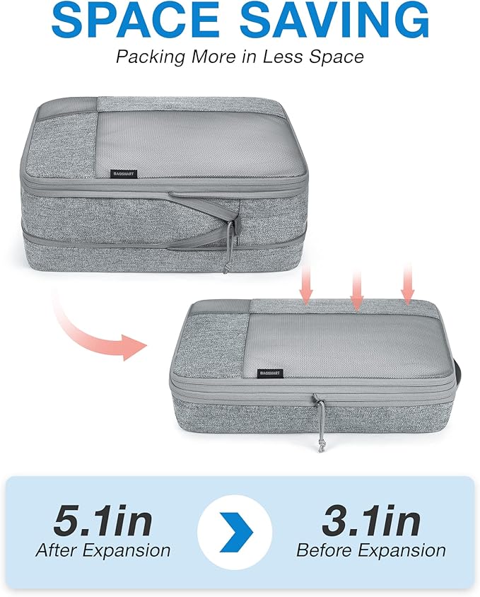 BAGSMART Compression Packing Cubes for Travel, 6 Set Packing Cubes for Carry on Suitcases, Compression Travel Cubes & Suitcas