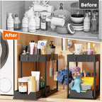 Simple Trending Under Sink Organizer 2 Pack, Sink Pull-Out Sliding Storage Cabinet, 2-Tier Under Shelf Organizer for Kitchen 