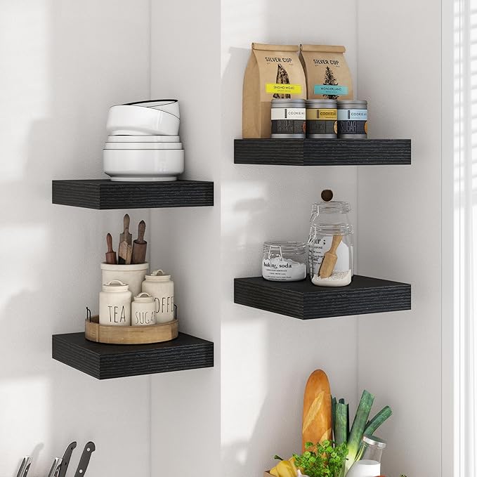 Axeman Square Floating Shelves for Wall, 8" W x 8" D x 1.4" H Rustic Wooden Wall Shelves, 4 Pack Wall Mounted Floating Shelf 