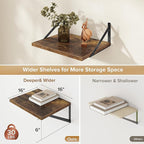 Deep Floating Shelves Wall Mounted, 16"x12" Brown Wood Shelves with Brackets Set of 2 for Bedroom, Living Room, Bathroom, Kit