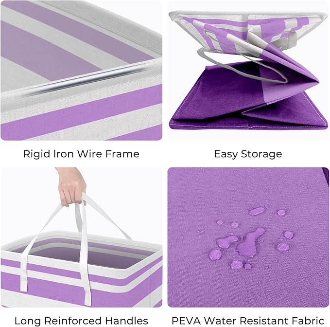 HomeHacks 2 Pack Large Laundry Baskets, Waterproof, Freestanding Laundry Hampers, Collapsible Clothes Hamper with Reinforced 