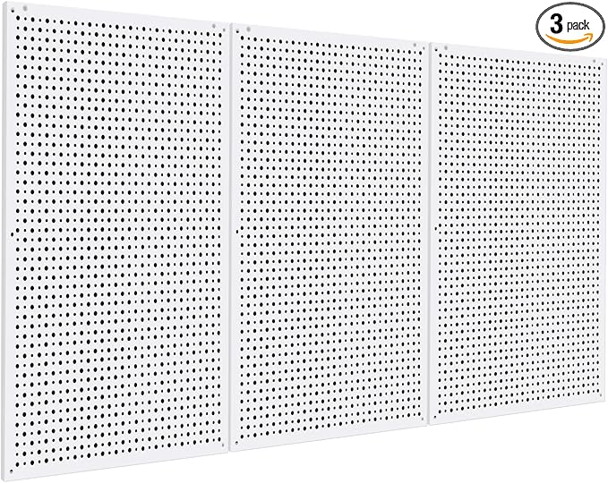 Pegboard Rack Garage Storage,Steel Pegboard Heavy Duty- 3 Pack 16-Inch X 24-Inch Metal Peg Board Tool Organization Panels (Wh