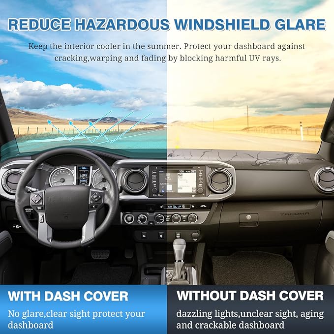 FIILINES Dash Cover for Toyota Tacoma 2016-2023 Accessories Dashboard Mat Dash Cover for Tacoma Accessories Sunshade Nonslip 