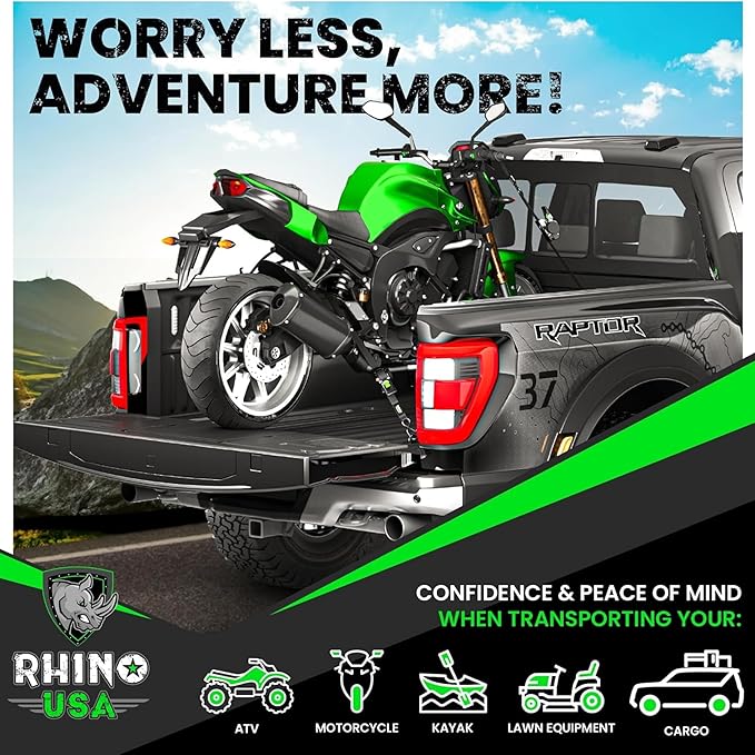 Rhino USA Retractable Ratchet Straps (2-Pack) - 1 Inch x 10 Feet (1,209lb Break Strength) - Auto Self Retracting Tie Down Straps for Truck, Cargo Trailer, Motorcycle, ATV, UTV - Black