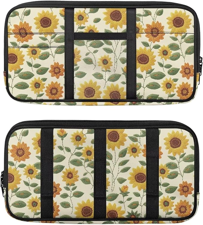 Car Sun Visor Organizer,Sunflower Theme Multi-Pocket Visor Organizer Storage Pouch with Double Zippers Document Holder for Insurance, Pen, Chapstick