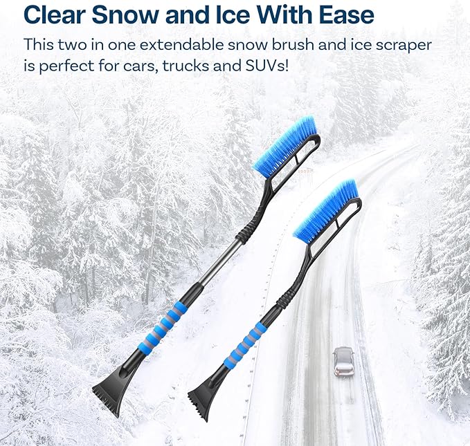 MMOBIEL Snow Brush and Ice Scraper for Car Windshield Essential Automotive Exterior Accessory, Winter Car Gadget – Detachable Universal Vehicle Snow Scraper – Durable Ergonomic Grip – Blue