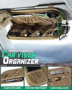 LIVANS Tactical Car Sun Visor Organizer, Automotive Semi-Rigid MOLLE Panel with Zipper Storage Pouch & Glasses Clip, Universal Fit for Trucks, SUVs, Jeeps & Patrol Vehicles (Khaki)