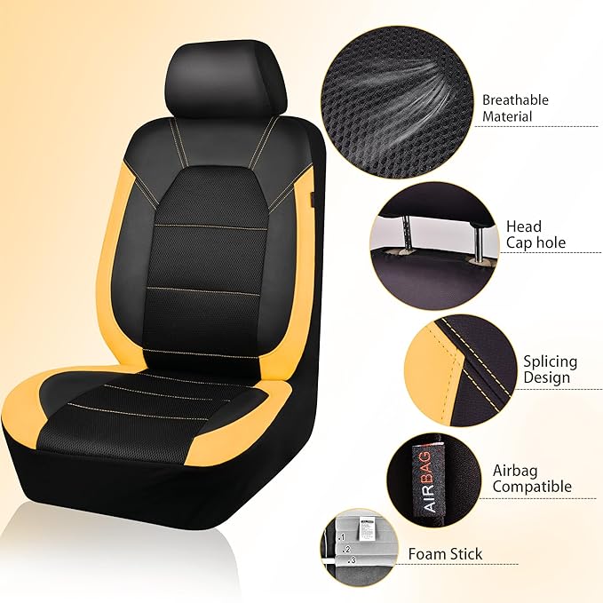 CAR PASS Leather Seat Covers, Breathable Universal Car Seat Cover Full Set for Cute Women Girly,5mm Composite Sponge Inside,A