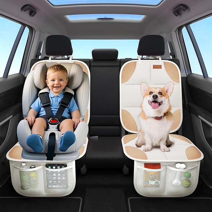 SMART ELF Car Seat Protector, 2Pack Seat Protector Protect Child Seats with Thickest Padding and Non-Slip Backing Mesh Pocket