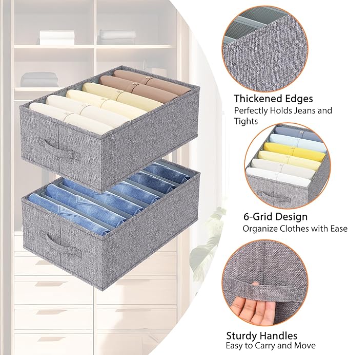 Fixwal 4pcs Wardrobe Clothes Organizer with Board Closet Organizers and Storage 6 Grids Divider Organizers Compartment Storag
