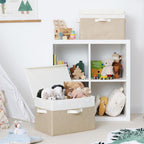 GRANNY SAYS Storage Boxes with Lids, Decorative Storage Bins, Shelf Baskets, Clothes Storage and Organization, White/Khaki, 2