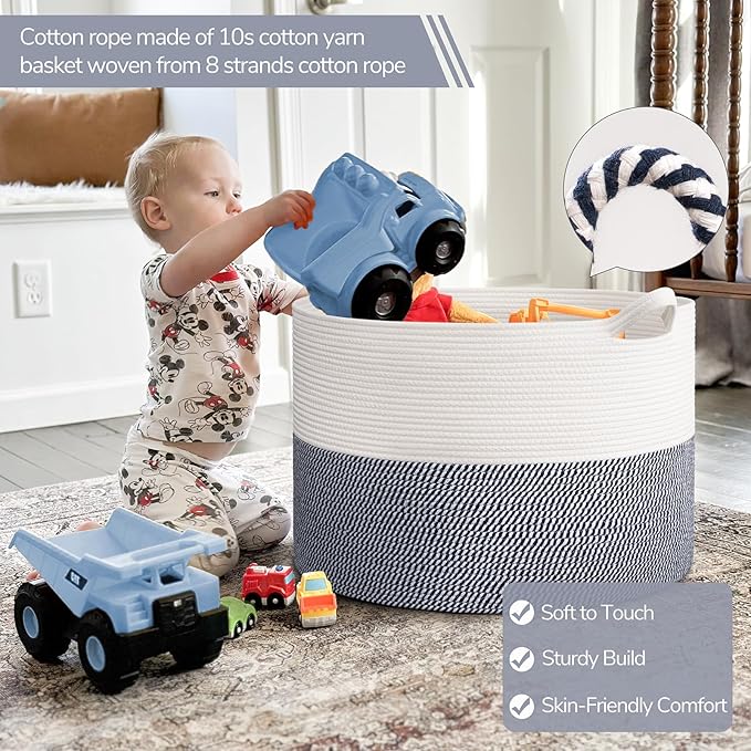 INDRESSME 115L Extra Large Cotton Rope Basket, Blanket Basket for Home Decor Living Room Nursery, Toy Storage Baskets for Kid