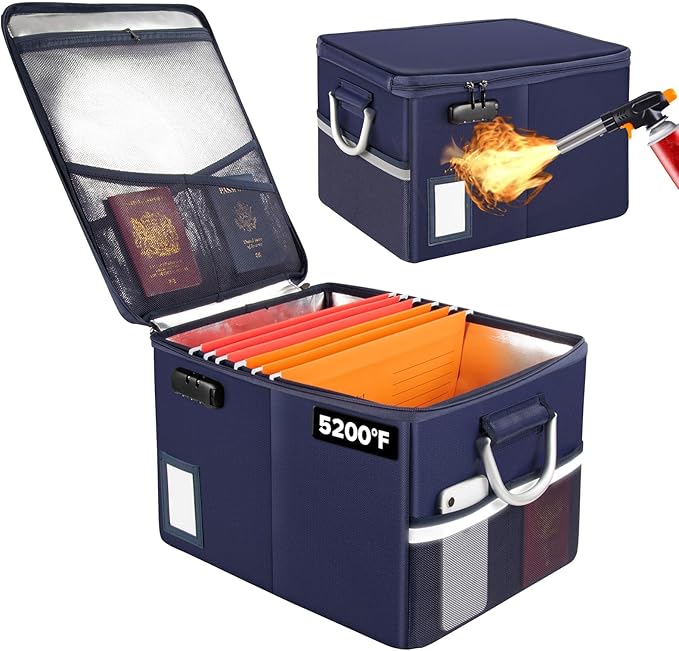 TOMKID 5200°F Fireproof Document Box, Fire Important Document Organizer with Lock, Upgraded Heat Insulated Filing Storage Cab