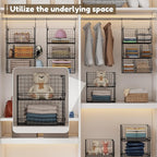 Jautokerdar 4 Tier Hanging Closet Organizer with Dividers,Extra Large Storage Hanging Shelf with 5 S Hooks 4 Dividers,Hang on