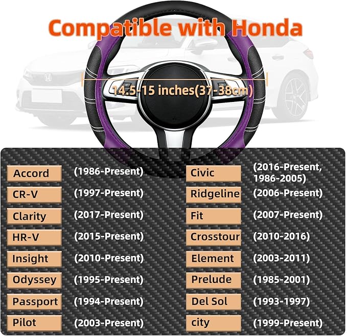 NBTEPEM Customized Auto Car Steering Wheel Cover for Honda Accord, Civic, CR-V, HR-V, Pilot, Microfiber Leather Sport Steerin