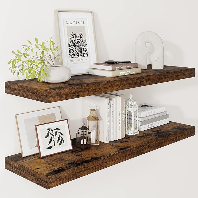 Vivelove 12" Deep Floating Shelves for Wall 36" Long, Wall Shelves for Bedroom Living Room Bathroom Kitchen Laundry Room, Far