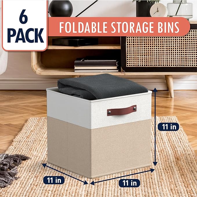 Ornavo Home 11 x 11 Storage Cube Bins, Foldable Collapsible Fabric Storage Bins Box Linen Shelf Basket Cube Organizer for Clo