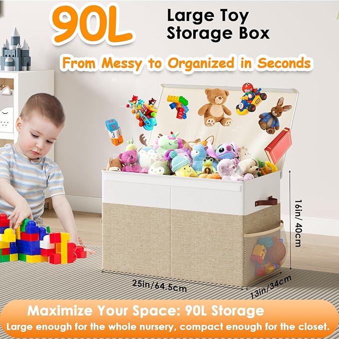 Large Toy Storage Box with Lid Upgraded Toy Storage Chest Organizer with Divider Foldable Toy Bin for Kids Boys Girls Playroo