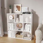 Cube Storage Organizer,Wood Organizer with Open Back,3 Tier Bookcase,Open Bookshelf for Home Office Living Room (White, 9-Cub