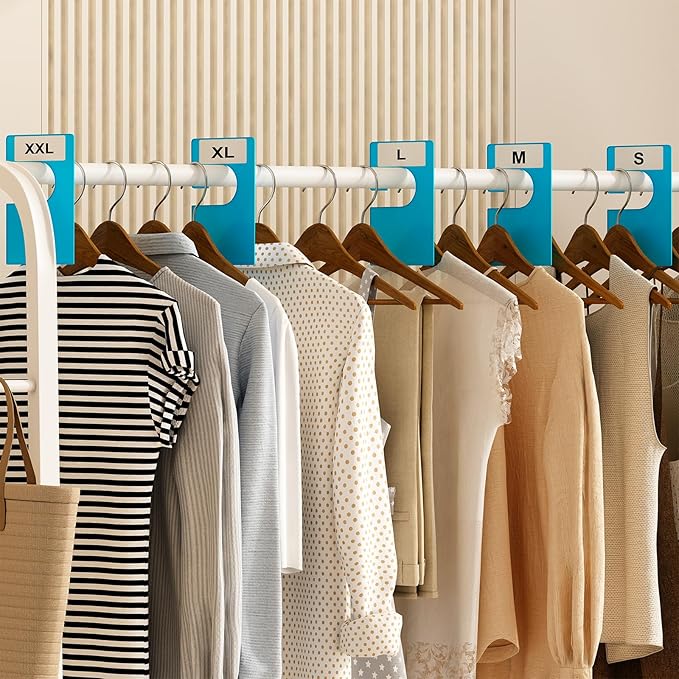 16 Pack White Clothing Rack Size Dividers Plus 45 Labels (1 Inch) and 18 Large Blank Labels, Large Rectangular Clothing Close