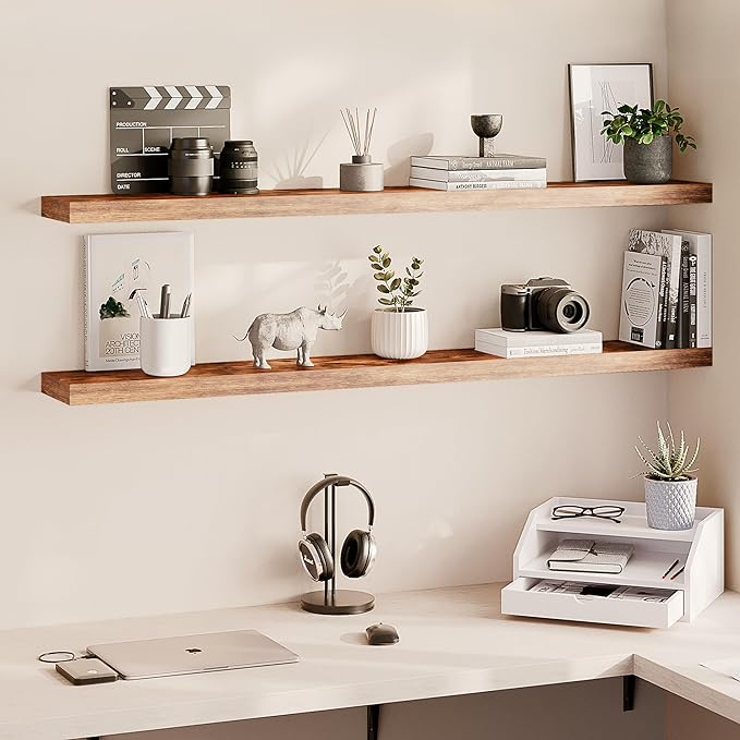 Ballucci Floating Shelves, 55" Wood Wall Shelf Set of 2, with Invisible Brackets for Bathroom, Living Room, Bedroom, Kitchen,