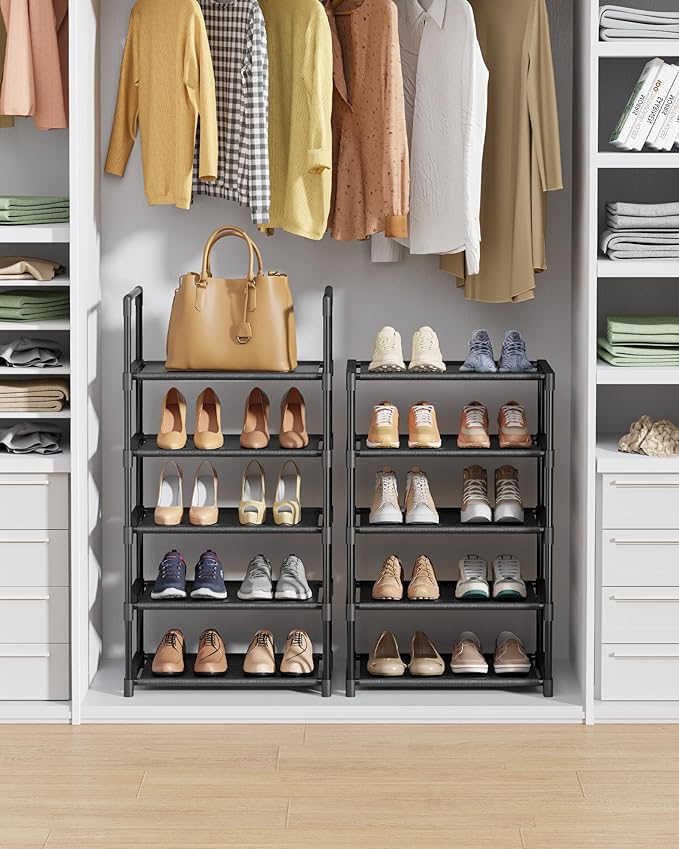 Kitsure Shoe Rack - 10-Tier Shoe Organizer with Detachable Fabric Shelves & Metal Frame, Tall Shoe Rack for Closet, Entryway,