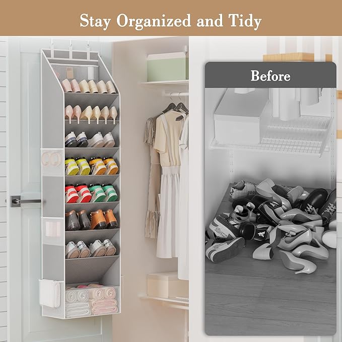 Criusia Shoe Organizer, Over the Door Shoe Organizer, Hanging Closet Shoe Storage with Large Deep Pockets, Fits 16–24 Pairs o