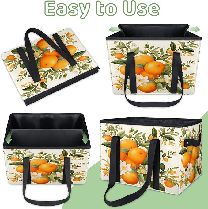 Reusable Grocery Bags Heavy Duty Shopping Bags Foldable Large Tote Bags with Long Handles & Hard Bottom