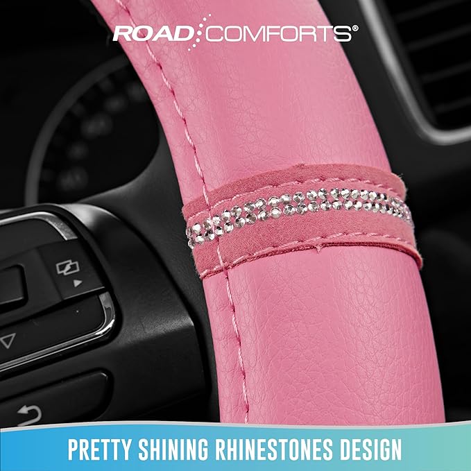 Road Comforts Leopard Steering Wheel Cover for Women, Cute Anti-Slip Microfiber Leather, Universal Fit 14.5-15 Inch Round Ste