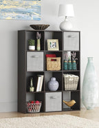 Whitmor 12 Cube Bookcase, 4 Tier Stackable MDF Bookself, Open Storage Display Organizer, Storage Cabinet for Living Room, Bed