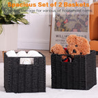 Vagusicc Storage Basket, Set of 2 Hand-Woven Storage Baskets for Organizing with Handles, Foldable Cube Storage Baskets Bins 
