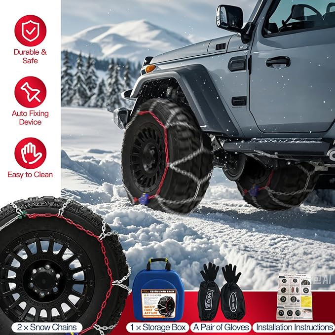 DEDC Auto Lock Snow Tire Chains,1Min Quick,4.5mm Enhance Manganese Steel Heavy Anti Skid Chains for Car Off Road SUV And Pick