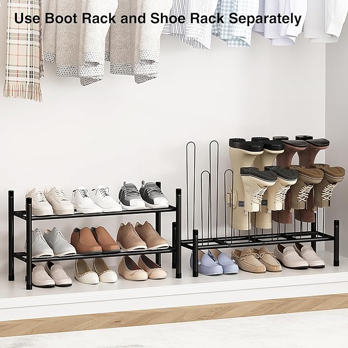 STO STO Detachable Shoe and Boot Rack Organizer, Metal Stackable Boot Rack for 6 Pairs, 2-Tier Shoe Rack for 9 Pairs, Adjusta