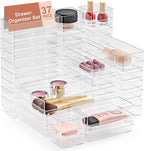SMARTAKE 37-Piece Drawer Organizer with Non-Slip Silicone Pads, 4-Size Desk Drawer Organizer Trays Storage Tray for Makeup, J