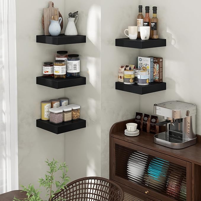 Square Floating Shelves for Wall, 12" W x 12" D x 2" H, 2 Pack of Small Wall Mounted Engineered Wood Shelves with Invisible B