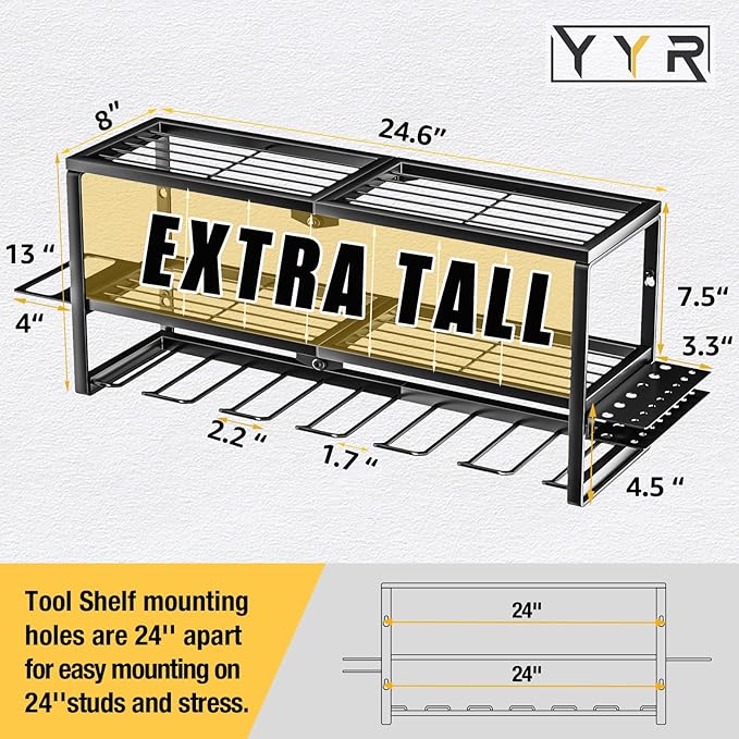 YYR Heavy Duty Power Tool Organizer Wall Mount, Cordless Drill Hanger Storage Rack, Battery Tools Holder with Charging Statio
