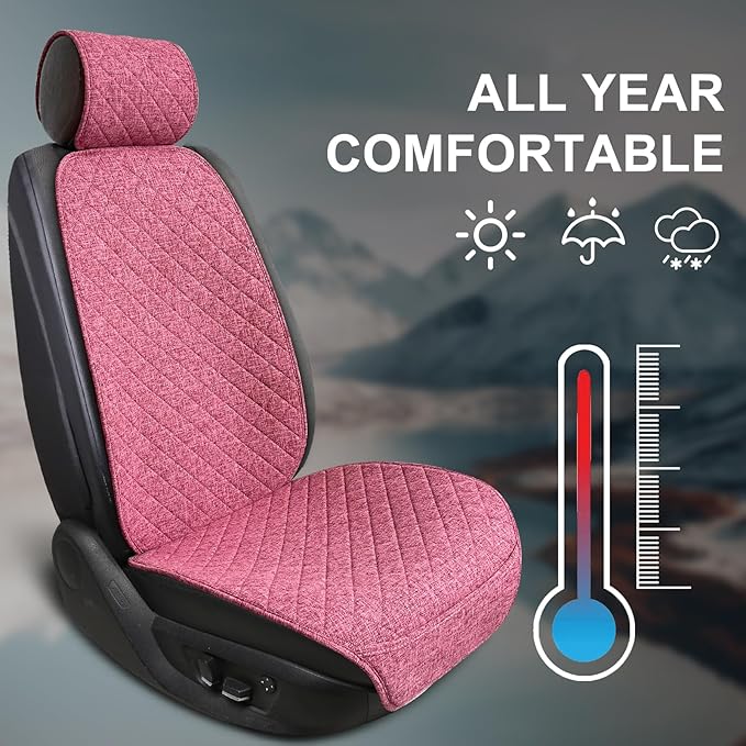 Linen Car Seat Cover - Non-Slip & Breathable - Universal Fit for Cars, Vans, SUVs, Trucks - 2 Units - Pink