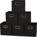 Household Essentials Foldable Fabric Storage Bins 6 Piece Set, Strong Poly-Woven Fabric, Sturdy Chipboard Sides, Grommet Fron