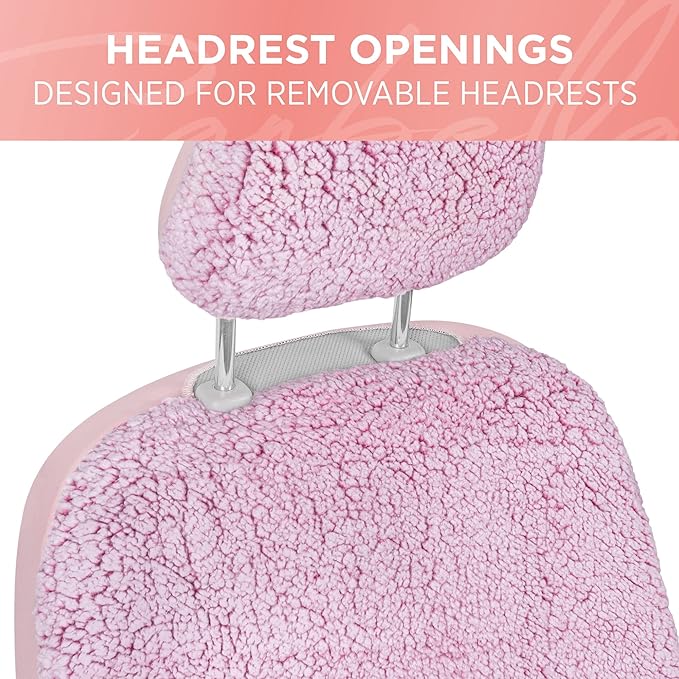 Carbella Plush Sherpa Fleece, 2 Pack Pink Seat Cover for Cars with Soft Cushioned Touch, Cute Automotive Interior Protector f