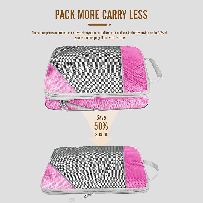 8 Set Compression Packing Cubes for Travel, Expandable Luggage Organizer with Shoe Bag & Laundry Bag - Lightweight Suitcase &