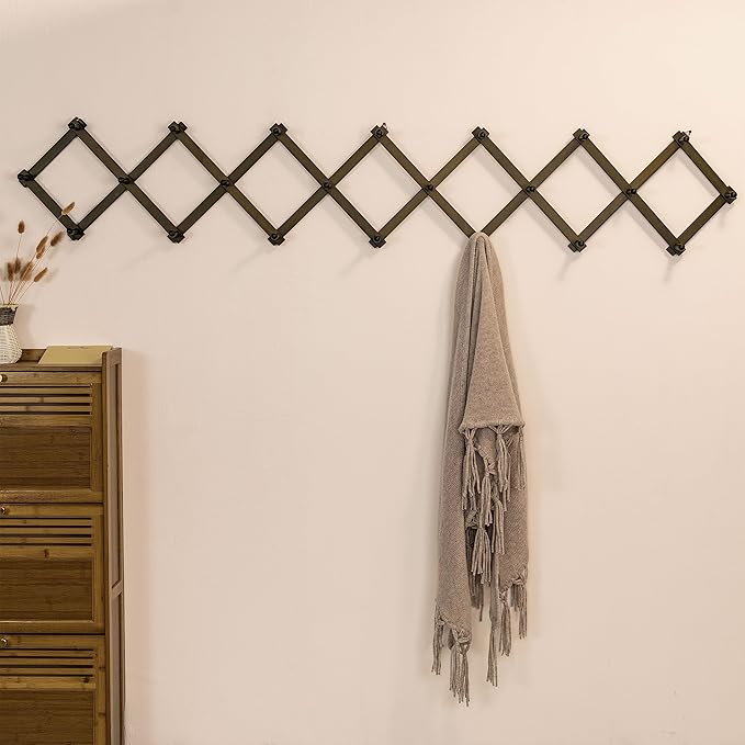 SKOLOO Accordion Wall Hanger with 22 Hooks, Modern Expandable Coat Rack Hat Rack for Wall, Solid Wooden, Dark Walnut Color