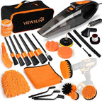Viewsun 20PCS Car Cleaning Kit, Car Interior Detailing Kit with High Power Handheld Vacuum, Auto Detailing Drill Brush Set, C