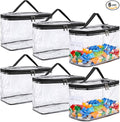 6 Pack Large Clear Storage Bags for Toys with Name Tag, Waterproof Duty PVC Toy Organizer Bag for Building Blocks, Board Game