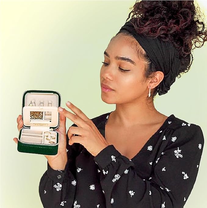 Benevolence LA Plush Velvet Jewelry Box | Travel Jewelry Case Organizer with Mirror | Featured in Oprah's Favorite Things | B