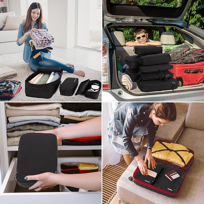 8 Set Compression Packing Cubes for Travel, Waterproof Luggage Organizers, Suitcase Organizer Set for Carry-On & Checked Bagg