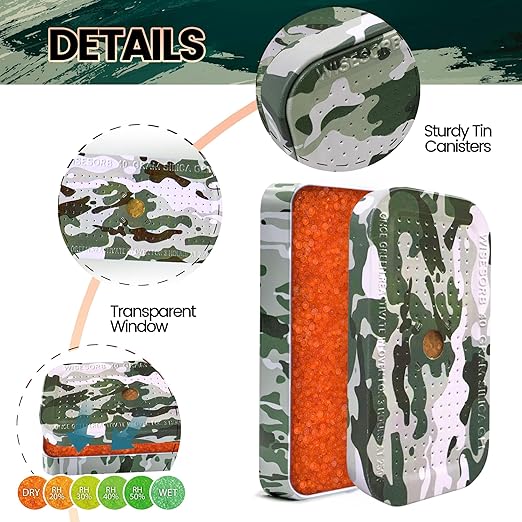 40 Gram Gun Safe Dehumidifier Camouflage, Rechargeable Desiccant Canister Dehumidifier Bags, Reusable Silica Gel Packets