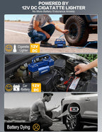 GSPSCN 6X Faster Inflation Tire Inflator Heavy Duty Double Cylinders with Portable Bag- Car Accessories，Metal 12V Air Compressor Pump 150PSI with Adapter for Car, Truck, SUV Tires, Dinghy, Air Bed