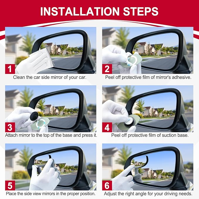LivTee Blind Spot Mirrors, HD Glass Frameless Convex Rear View Mirrors, Wide Angle Adjustable Stick for Side Mirror, Automotive Exterior Accessories for Car, SUV & Trucks, Pack of 2